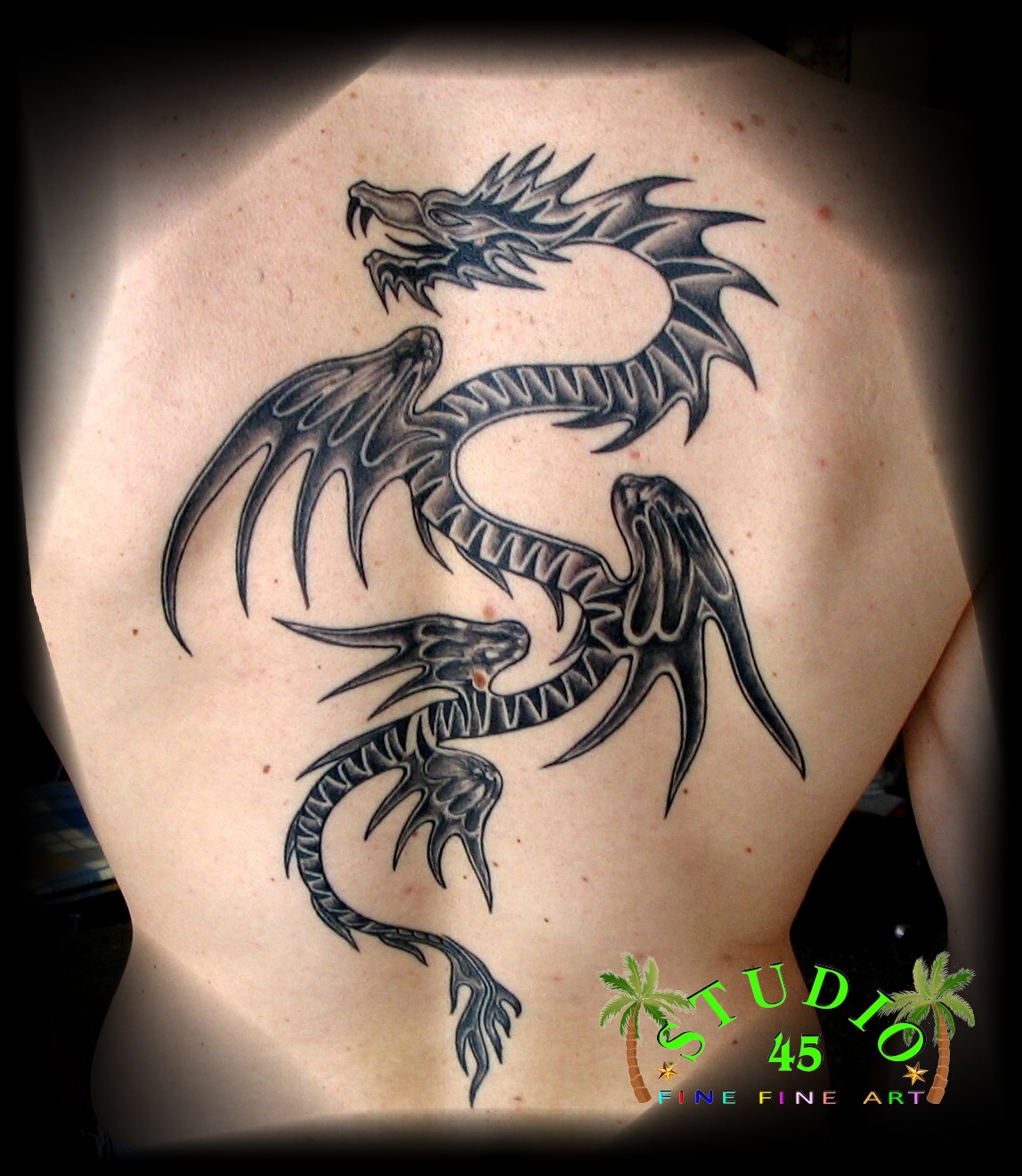 Rücken Drache schattierter Style Tattoo Recklinghausen STUDIO 45
